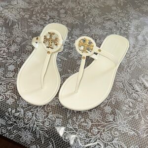 Tory Burch Cream Sandals with Gold Accents